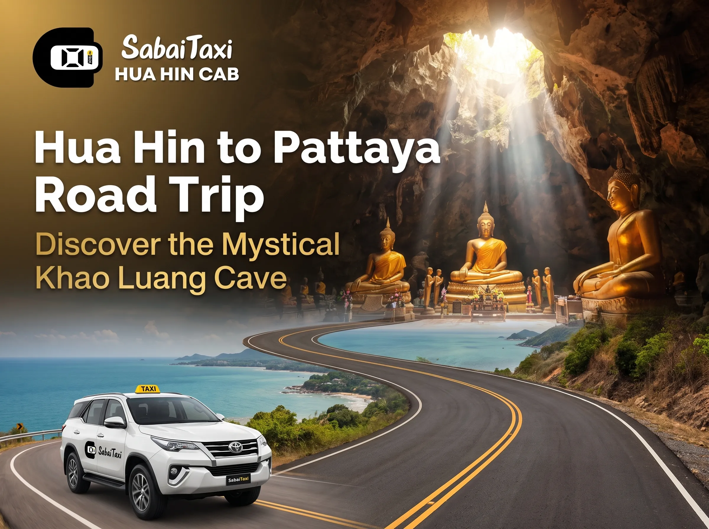 Reliable taxi service from Hua Hin to Pattaya featuring a custom travel route to the majestic Khao Luang Cave.