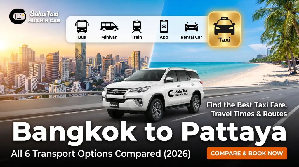 Travel guide for Bangkok to Pattaya: Compare bus, train, and the best private Bangkok to Pattaya taxi fare with SabaiTaxi.