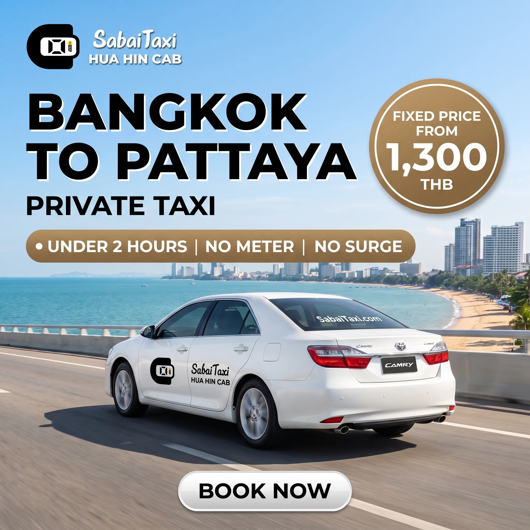 'Bangkok to Pattaya Private Taxi: Fixed Price From 1,300 THB, Get there in 2 Hours