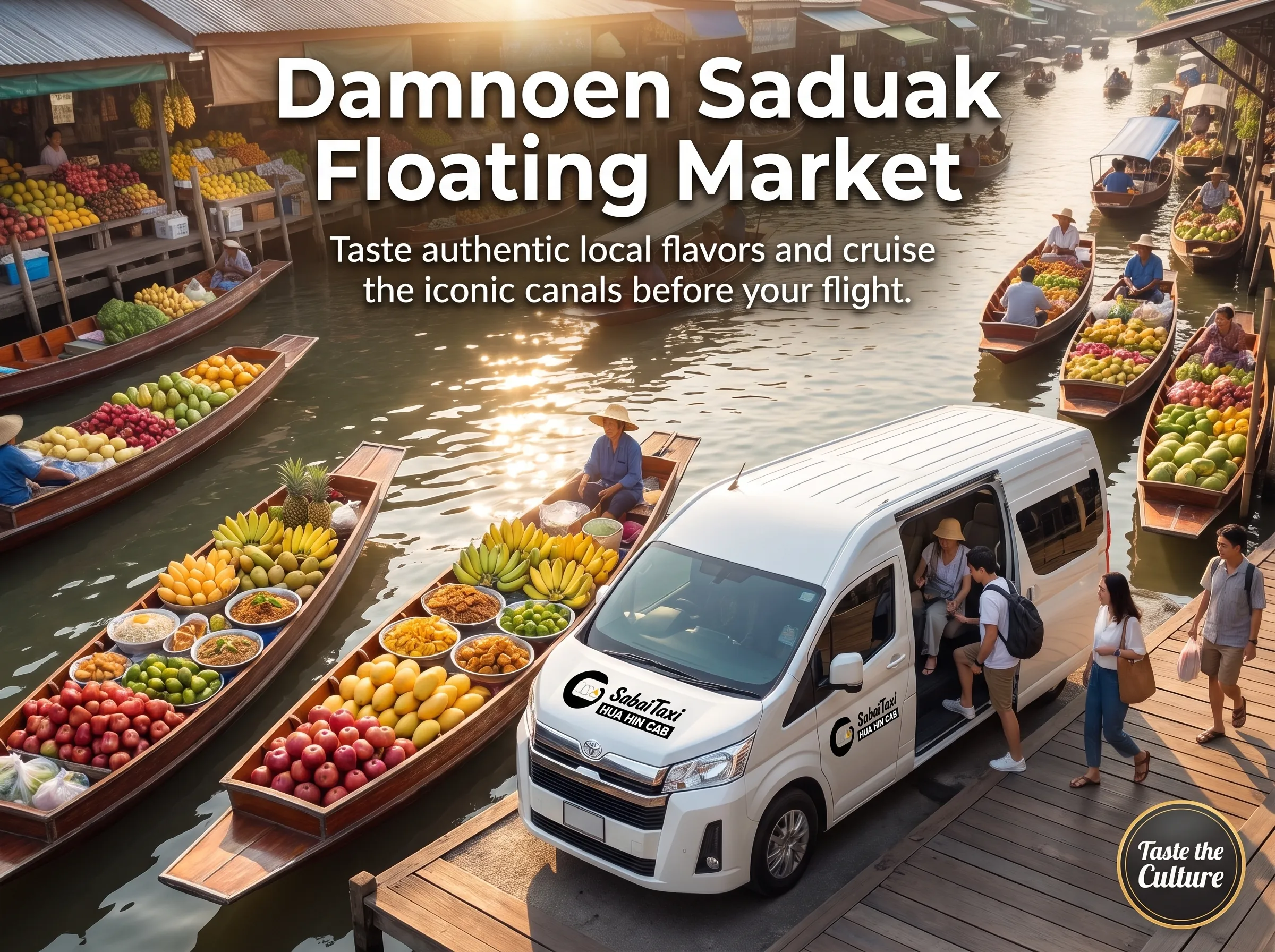 Private taxi drop-off for a mini-tour at Damnoen Saduak Floating Market