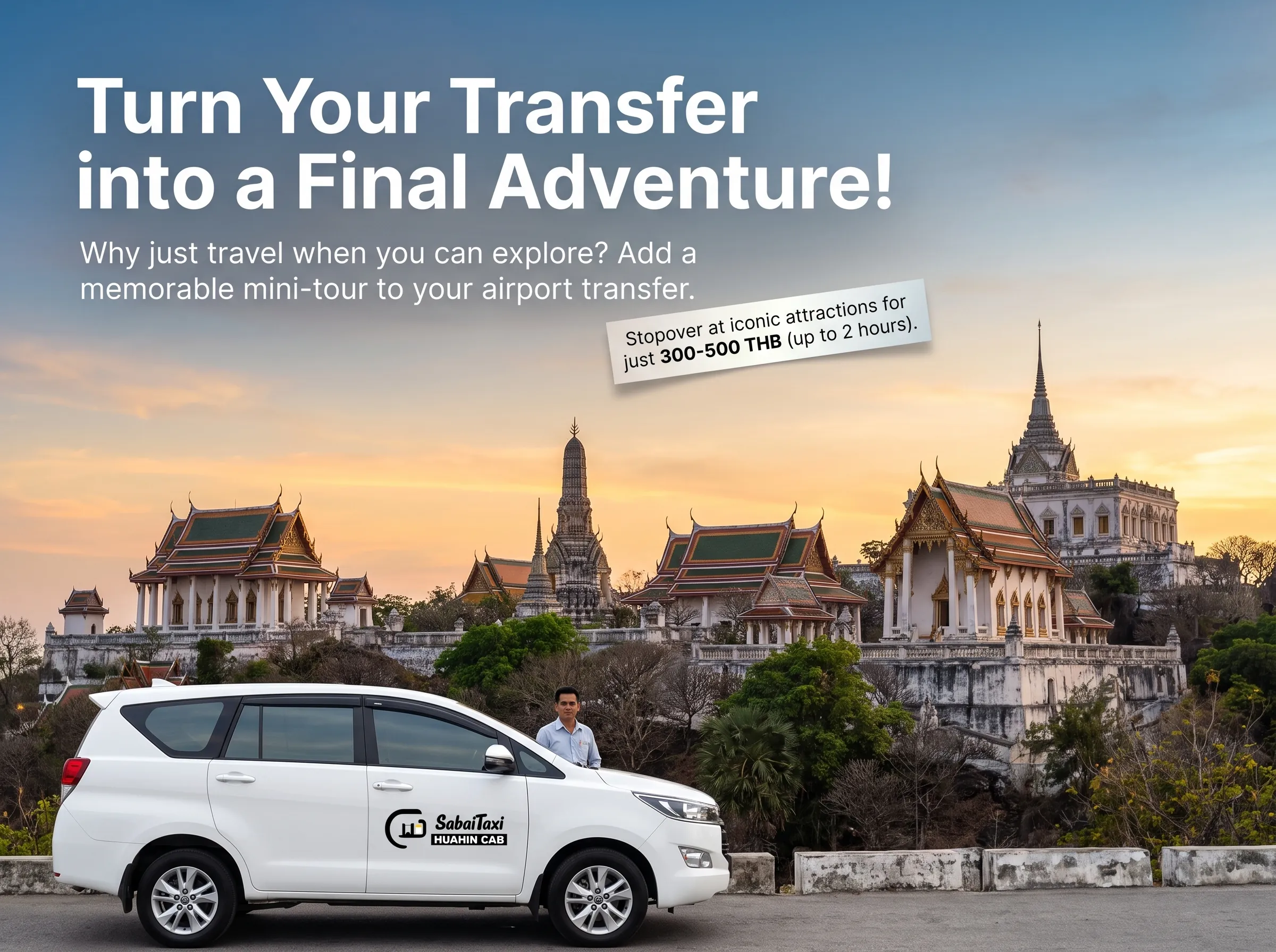 Hua Hin to Bangkok taxi transfer with a sightseeing stopover in Thailand