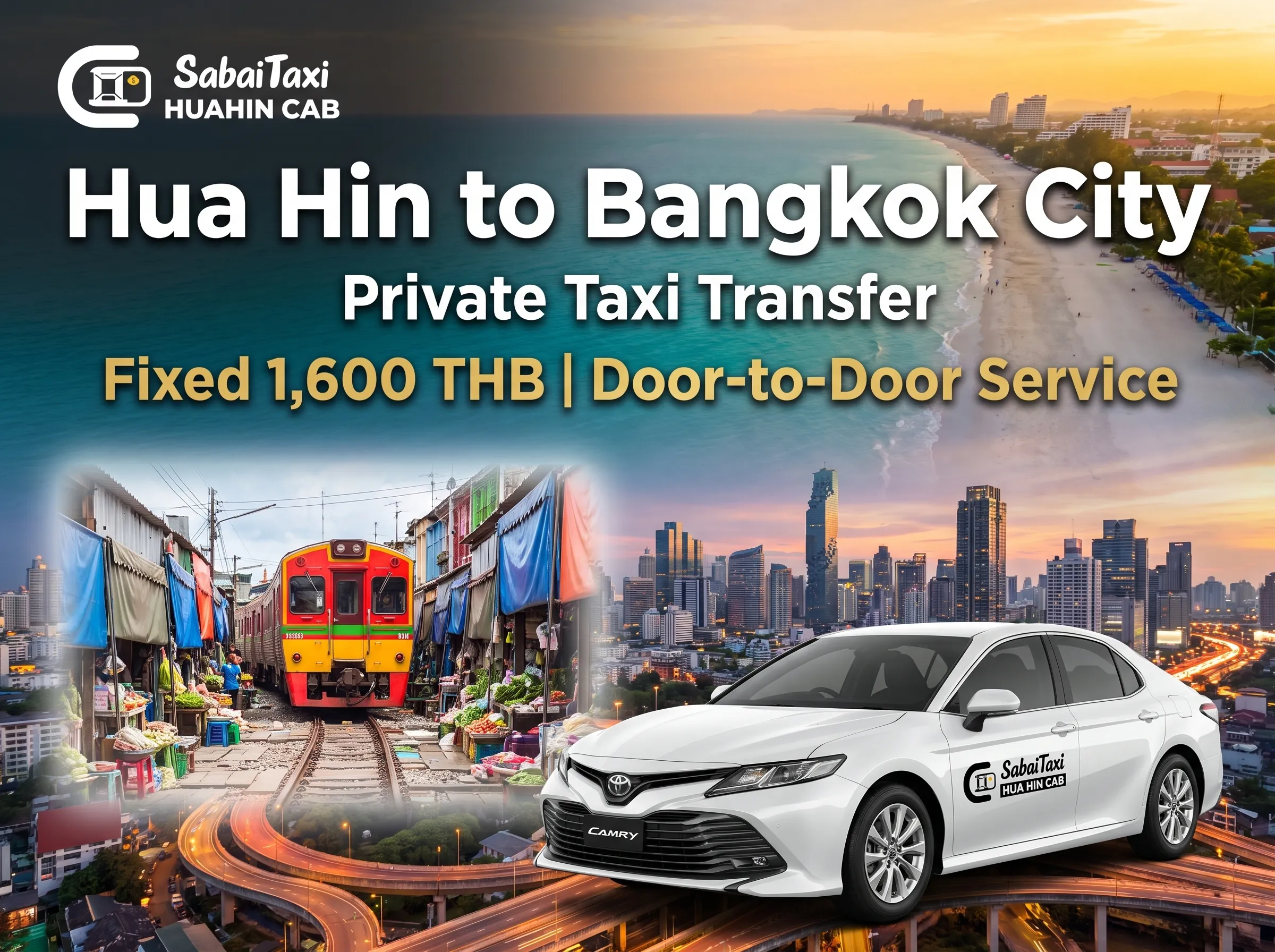 Private taxi transfer from Hua Hin to Bangkok City with Sabai Taxi.