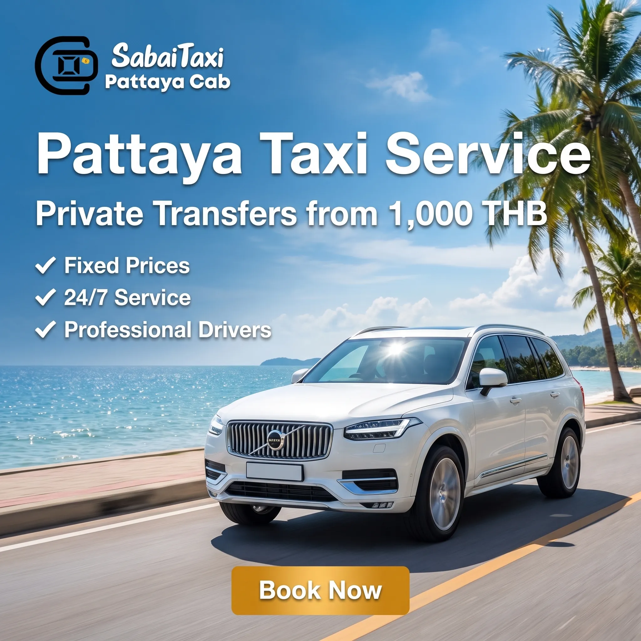Reliable Pattaya taxi service offering private transfers by SabaiTaxi. Book a comfortable taxi in Pattaya from 1,000 THB.