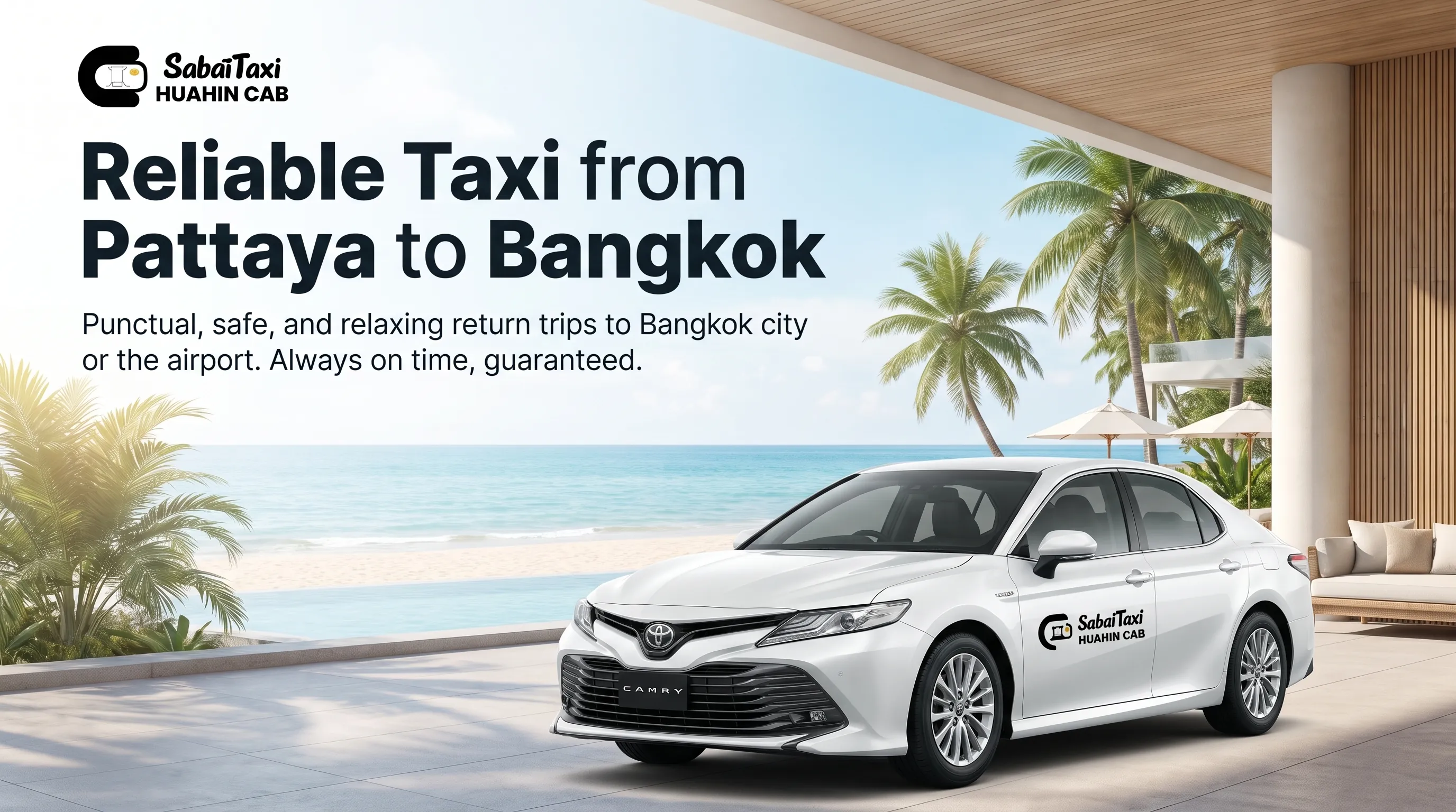 Reliable taxi in Pattaya for your return trip to Bangkok city or airport. Fixed price private transfers from 1,300 THB.