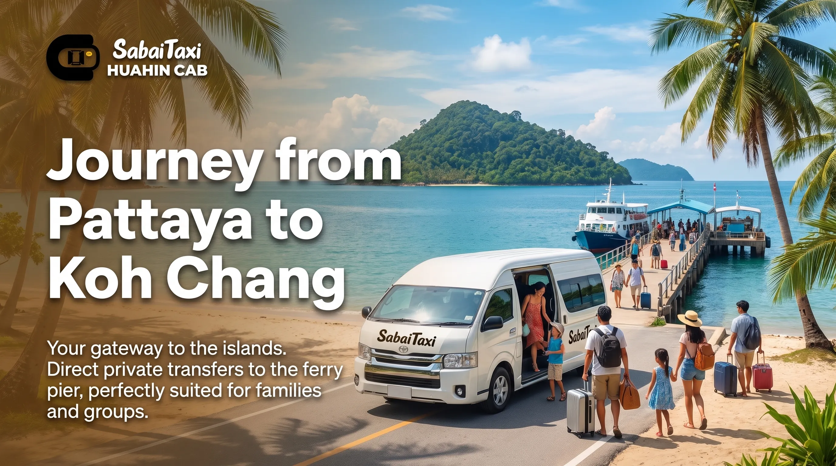 Spacious private minivan taxi from Pattaya to Koh Chang pier. Perfect for groups and families traveling to the island.