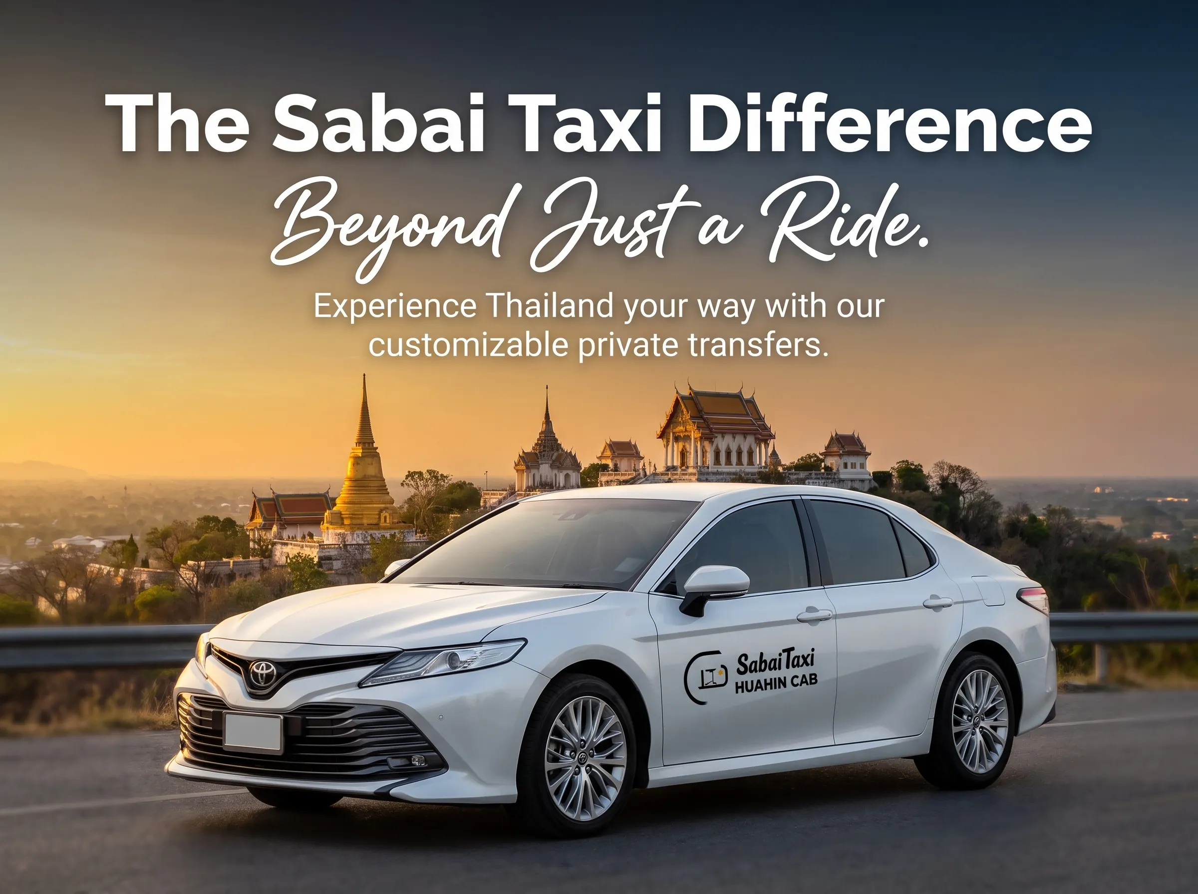 Sabai Taxi private car offering a customizable travel experience with a scenic stop in Thailand.