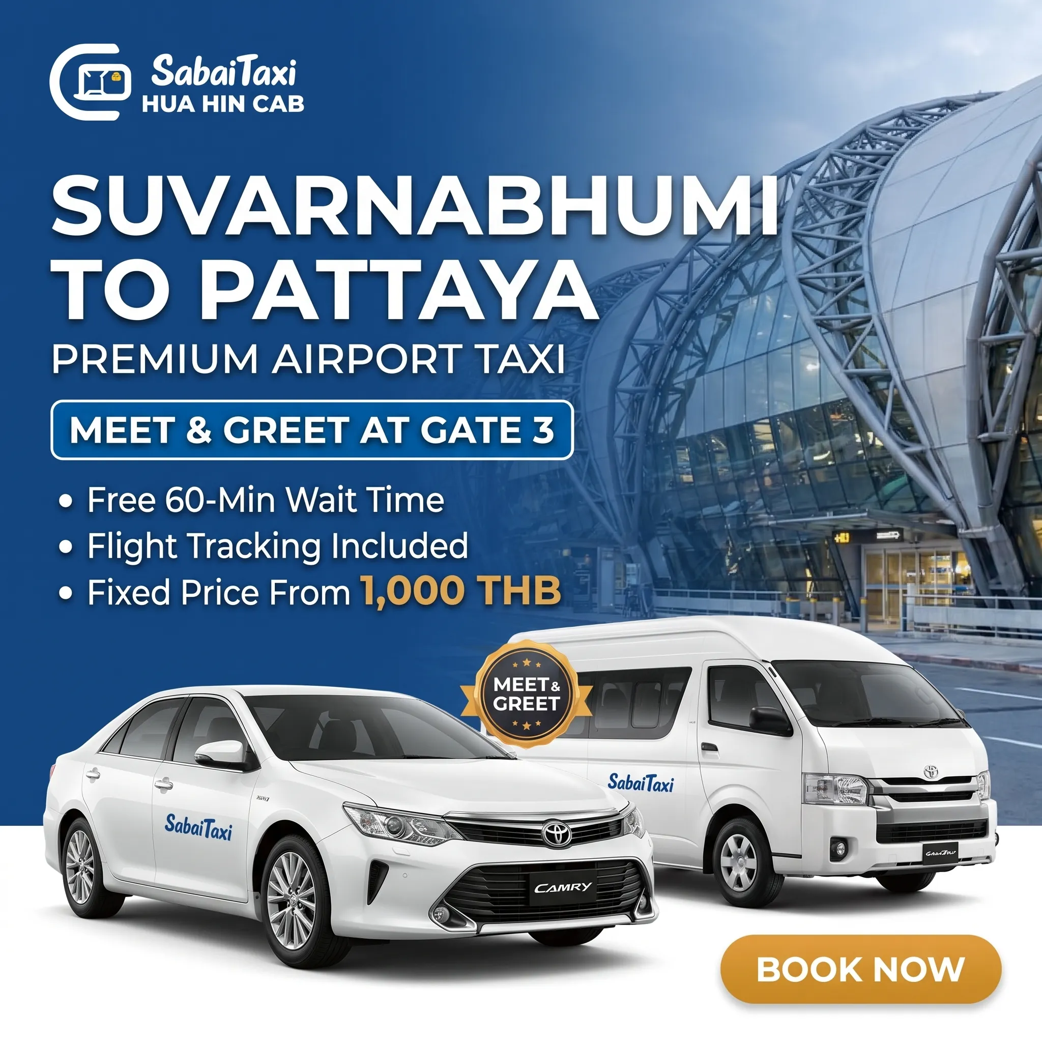 Reliable private Bangkok airport to Pattaya taxi service with complimentary flight tracking to ensure on-time pickup.