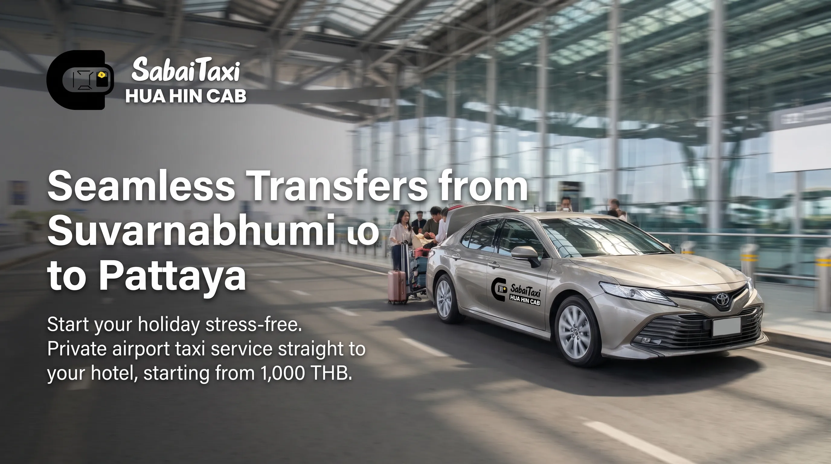 Private taxi service from Suvarnabhumi Airport to Pattaya by SabaiTaxi. Reliable airport transfers starting from 1,000 THB.