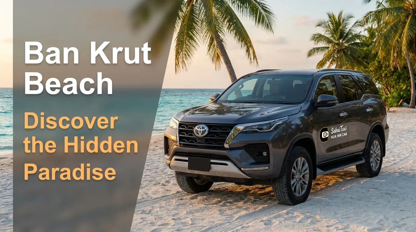 Private taxi service featuring the latest Toyota Fortuner parked at the beautiful and serene Ban Krut Beach.