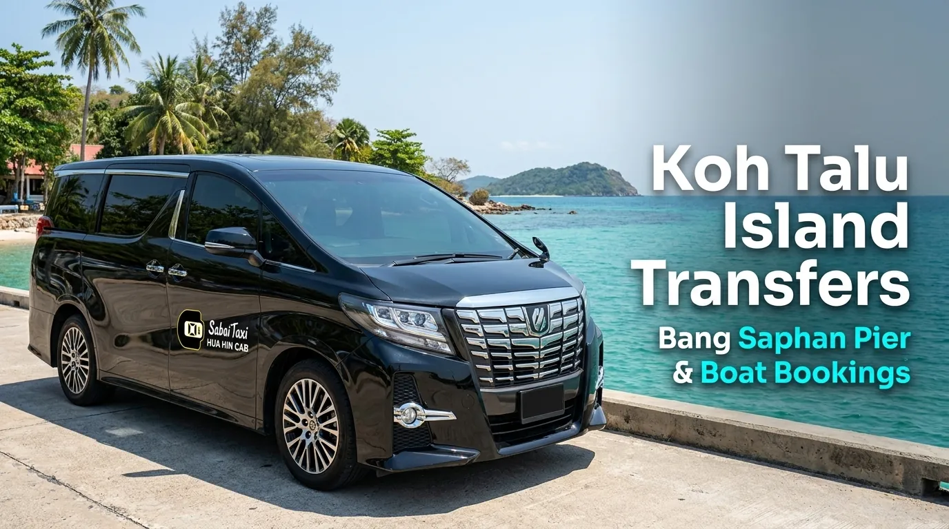 Guide on how to get to Koh Talu island via Bang Saphan pier, detailing boat bookings and private VIP minivan transfers.